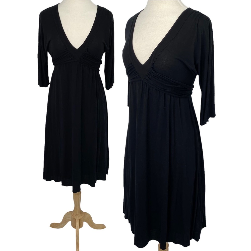 Velvet by Graham & Spencer V-Neck Dress Black Midi Knee Length Womens Medium